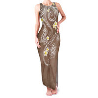 Polynesia Tribal Family Matching Tank Maxi Dress and Hawaiian Shirt Mocha Plumeria Tentacles