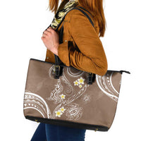 Polynesia Tribal Leather Tote Bag Mocha Plumeria Tentacles