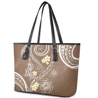 Polynesia Tribal Leather Tote Bag Mocha Plumeria Tentacles