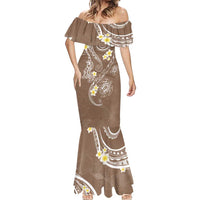 Polynesia Tribal Mermaid Dress Mocha Plumeria Tentacles