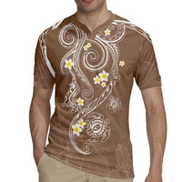 Polynesia Tribal Rugby Jersey Mocha Plumeria Tentacles