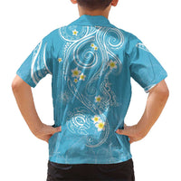 Polynesia Tribal Kid Hawaiian Shirt Turquoise Plumeria Tentacles LT7 - Polynesian Pride