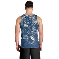 Polynesia Tribal Men Tank Top Deep Blue Plumeria Tentacles