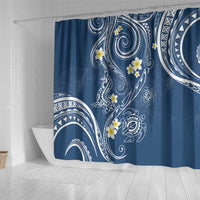 Polynesia Tribal Shower Curtain Deep Blue Plumeria Tentacles