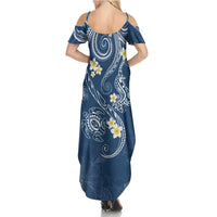 Polynesia Tribal Summer Maxi Dress Deep Blue Plumeria Tentacles