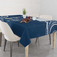 Polynesia Tribal Tablecloth Deep Blue Plumeria Tentacles