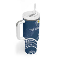 Polynesia Tribal Tumbler With Handle Deep Blue Plumeria Tentacles