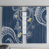 Polynesia Tribal Window Curtain Deep Blue Plumeria Tentacles