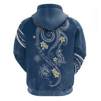 Polynesia Tribal Zip Hoodie Deep Blue Plumeria Tentacles