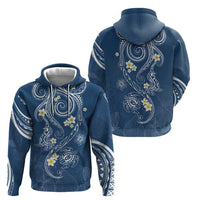 Polynesia Tribal Zip Hoodie Deep Blue Plumeria Tentacles