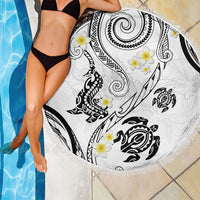 Polynesia Tribal Beach Blanket White Plumeria Tentacles