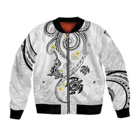 Polynesia Tribal Bomber Jacket White Plumeria Tentacles