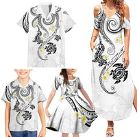 Polynesia Tribal Family Matching Summer Maxi Dress and Hawaiian Shirt White Plumeria Tentacles
