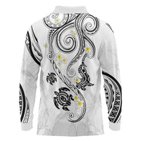 Polynesia Tribal Long Sleeve Polo Shirt White Plumeria Tentacles LT7 - Polynesian Pride
