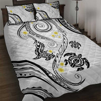 Polynesia Tribal Quilt Bed Set White Plumeria Tentacles