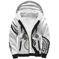 Polynesia Tribal Sherpa Hoodie White Plumeria Tentacles