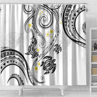 Polynesia Tribal Shower Curtain White Plumeria Tentacles