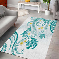 Polynesia Tribal Area Rug Teal Plumeria Tentacles