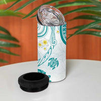Polynesia Tribal 4 in 1 Can Cooler Tumbler Teal Plumeria Tentacles