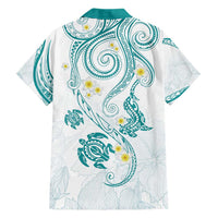 Polynesia Tribal Family Matching Short Sleeve Bodycon Dress and Hawaiian Shirt Teal Plumeria Tentacles