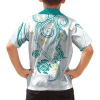 Polynesia Tribal Family Matching Tank Maxi Dress and Hawaiian Shirt Teal Plumeria Tentacles