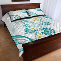 Polynesia Tribal Quilt Bed Set Teal Plumeria Tentacles
