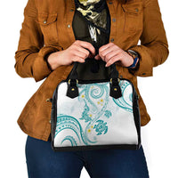 Polynesia Tribal Shoulder Handbag Teal Plumeria Tentacles