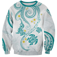 Polynesia Tribal Sweatshirt Teal Plumeria Tentacles