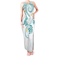 Polynesia Tribal Tank Maxi Dress Teal Plumeria Tentacles