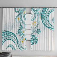 Polynesia Tribal Window Curtain Teal Plumeria Tentacles