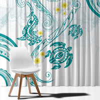 Polynesia Tribal Window Curtain Teal Plumeria Tentacles