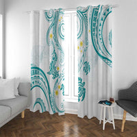 Polynesia Tribal Window Curtain Teal Plumeria Tentacles