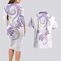 Polynesia Tribal Couples Matching Long Sleeve Bodycon Dress and Hawaiian Shirt Lilac Plumeria Tentacles