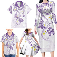 Polynesia Tribal Family Matching Long Sleeve Bodycon Dress and Hawaiian Shirt Lilac Plumeria Tentacles