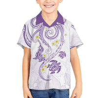 Polynesia Tribal Family Matching Off Shoulder Short Dress and Hawaiian Shirt Lilac Plumeria Tentacles