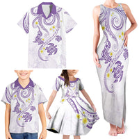 Polynesia Tribal Family Matching Tank Maxi Dress and Hawaiian Shirt Lilac Plumeria Tentacles