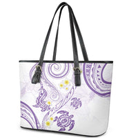 Polynesia Tribal Leather Tote Bag Lilac Plumeria Tentacles