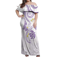 Polynesia Tribal Off Shoulder Maxi Dress Lilac Plumeria Tentacles