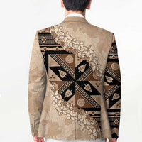 Bula Fiji Plumeria Tagimoucia Salusalu Beige Blazer Kaiviti Masi LT7 - Polynesian Pride
