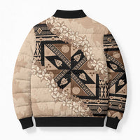 Bula Fiji Plumeria Tagimoucia Salusalu Beige Bomber Puffer Jacket Kaiviti Masi - Polynesian Pride