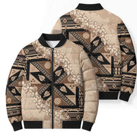 Bula Fiji Plumeria Tagimoucia Salusalu Beige Bomber Puffer Jacket Kaiviti Masi - Polynesian Pride