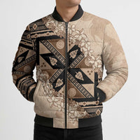Bula Fiji Plumeria Tagimoucia Salusalu Beige Bomber Puffer Jacket Kaiviti Masi - Polynesian Pride
