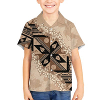 Bula Fiji Plumeria Tagimoucia Salusalu Beige Family Matching Tank Maxi Dress and Hawaiian Shirt Kaiviti Masi LT7 Son's Shirt Beige - Polynesian Pride