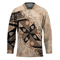 Bula Fiji Plumeria Tagimoucia Salusalu Beige Hockey Jersey Kaiviti Masi - Polynesian Pride