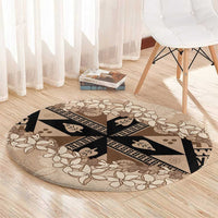 Bula Fiji Plumeria Tagimoucia Salusalu Beige Round Carpet Kaiviti Masi - Polynesian Pride