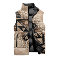Bula Fiji Plumeria Tagimoucia Salusalu Beige Sleeveless Puffer Jacket Kaiviti Masi LT7 - Polynesian Pride