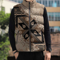Bula Fiji Plumeria Tagimoucia Salusalu Beige Sleeveless Puffer Jacket Kaiviti Masi LT7 - Polynesian Pride