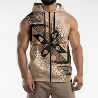Bula Fiji Plumeria Tagimoucia Salusalu Beige Sleeveless Zip Hoodie Kaiviti Masi - Polynesian Pride