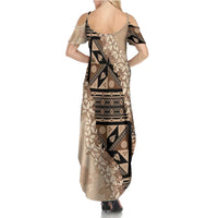 Bula Fiji Plumeria Tagimoucia Salusalu Beige Summer Maxi Dress Kaiviti Masi - Polynesian Pride