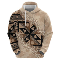 Bula Fiji Plumeria Tagimoucia Salusalu Beige Zip Hoodie Kaiviti Masi LT7 - Polynesian Pride